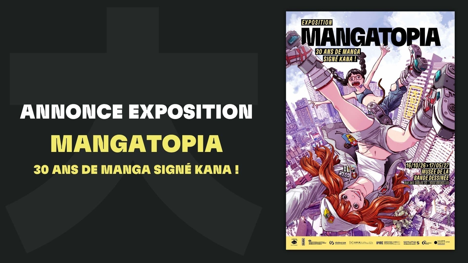 Affiche de l'exposition Mangatopia, 30 ans de manga signé Kana, dessinée par Inio Asano